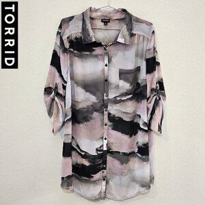 TORRID 2 Lavender Marble Chiffon Button Tunic Shirt Blouse Plus Size 18/20 2X